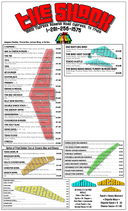 The Original Shack Burger Menu US Legal template