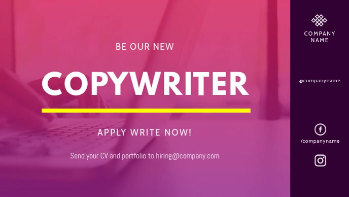 Copy Writer Hiring Facebook Cover Video Template | PosterMyWall