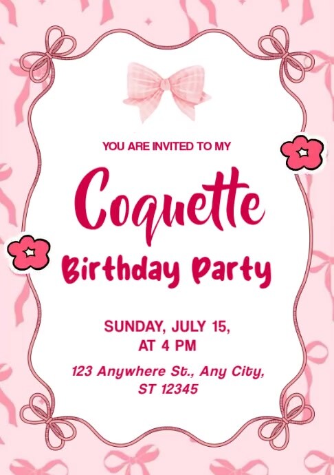 Coquette Birthday Party Invitation A5 template