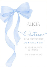 Coquette blue invitation birthday girl A4 template