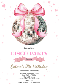 Coquette Bow Disco Party Invitation A6 template