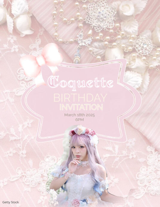coquette invitation, birthday party, costume, 18th birthday Flyer (US Letter) template