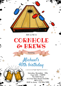 Cornhole and beer party invitation A6 template