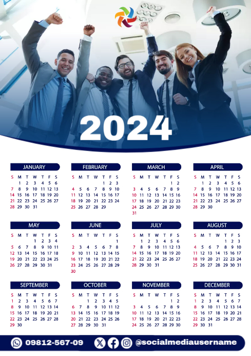 Corporate business company 2024 calendar A3 template