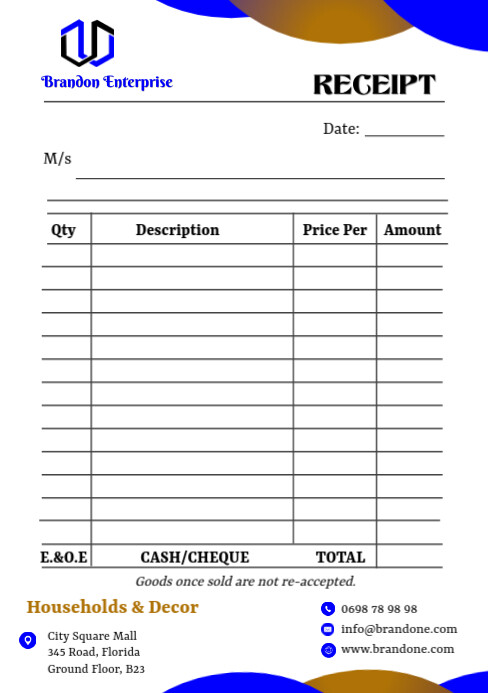 Example A5 Receipt Plantilla de CORPORATE BUSINESS RECEIPT BOOK TEMPLATE | PosterMyWall