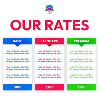 corporate rate card tiers pricing list tables Instagram Post template
