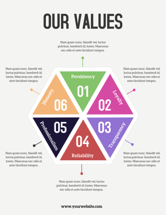 Company Values Editable Corporate Steps Values Colorful Busines Flyer Template | PosterMyWall