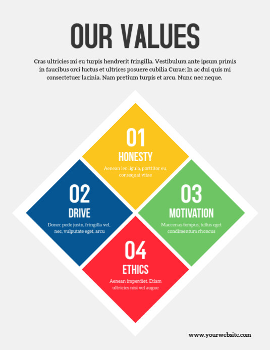 Company Values Editable Corporate Steps Values Colorful Flyer Template | PosterMyWall