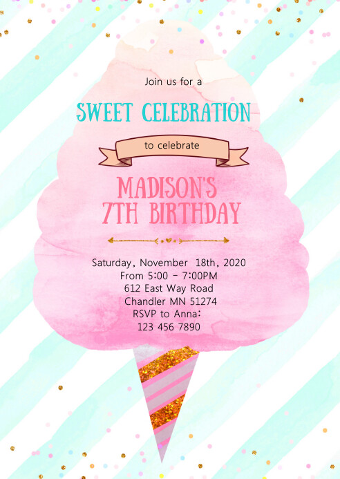 Cotton Candy Birthday Party Invitation Template Postermywall