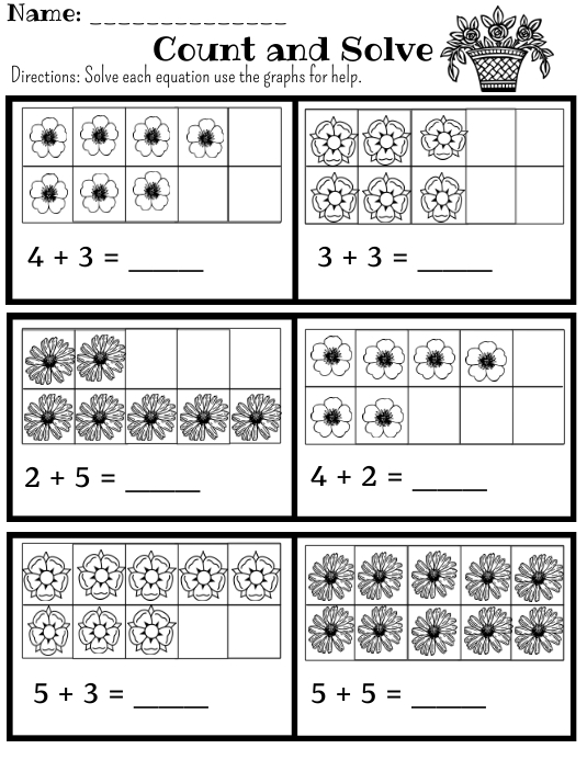 Count and Solve Flower Worksheet Рекламная листовка (US Letter) template