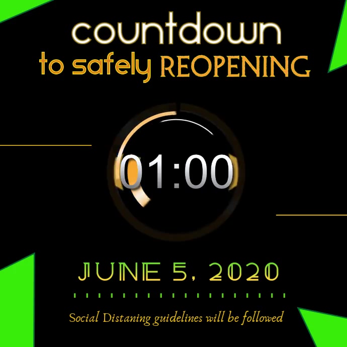 Countdown to Reopening Video Square (1:1) template