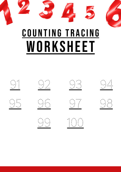 Counting Tracing Worksheet A4 template