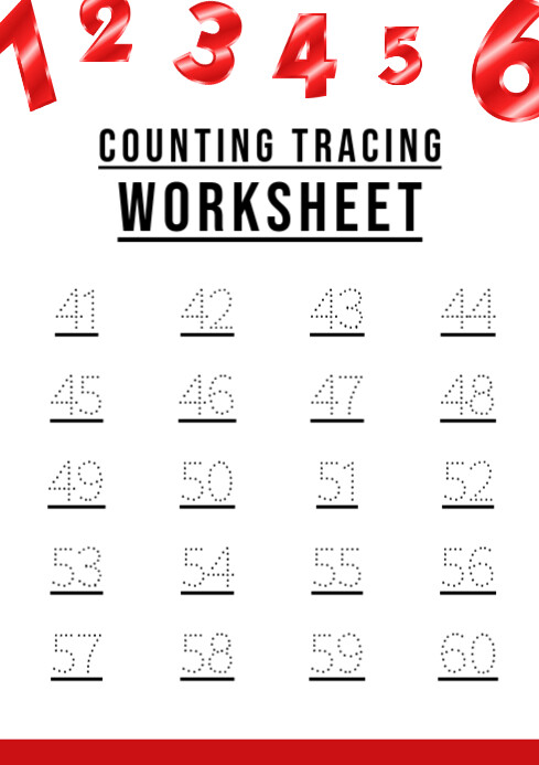 Counting Tracing Worksheet A4 template