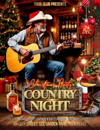 สีน้ำตาล Country Night Christmas Party Volantino Template