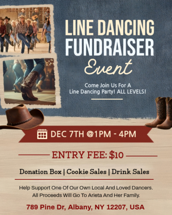 Country Line Dancing Fundraiser Flyer Template | Western Charity Dance ...