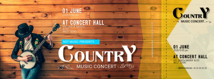 Country Music Concert Ticket Template Portada de Facebook