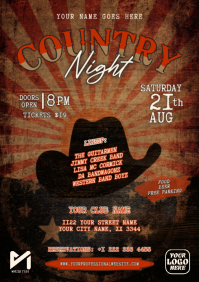 Retro Country Night Concert Flyer for Live Music Events and Nashville Festivals A4 template