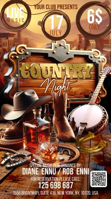 Country Night Digital Display (9:16) template