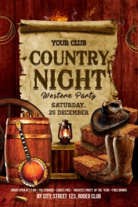 Country Night Flyer Cartel de 4 × 6 pulg. template