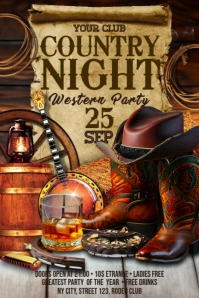 Country Night Flyer Cartel de 4 × 6 pulg. template
