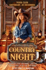 Country Night Party Banner 4' × 6' template