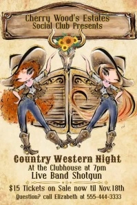 Country Western Night Party Invitation Poster template