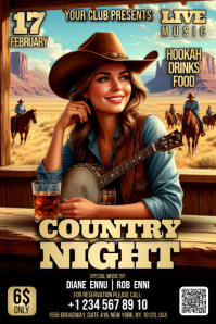 Country Western Rodeo Night Banner 4' × 6' template