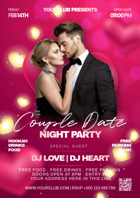 Couple Date Night Valentine Day Party Event Flyer Template | PosterMyWall