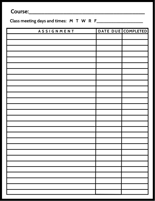 Course Assignment List Template Flyer (US Letter)