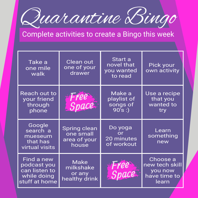 covid 19, quarantine, quarantine bingo, bingo Wpis na Instagrama template