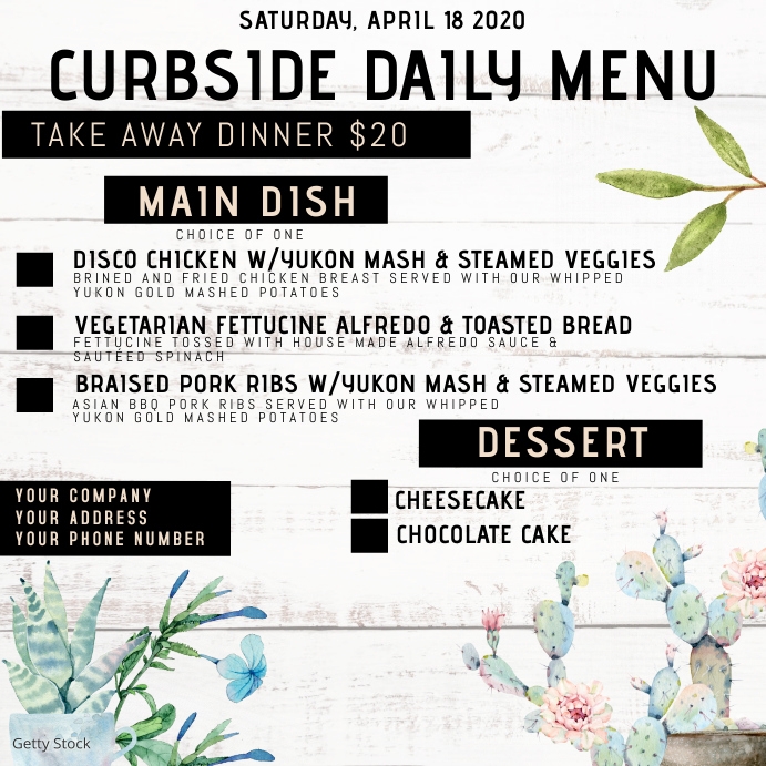 COVID 19 TAKE OUT MENU TOGO CURBSIDE Template PosterMyWall
