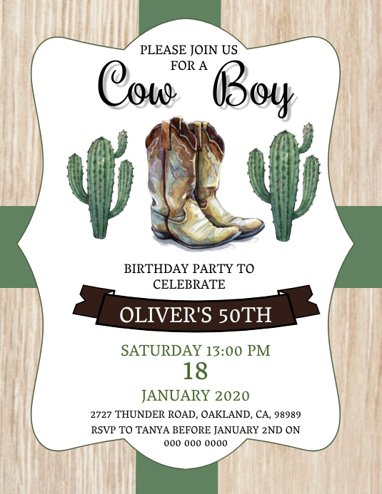 Cow Boy Birthday Party Invitation Template Pamflet (Letter AS)