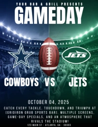 Cowbloys vs Jets. nfl game day flyer. american football. template