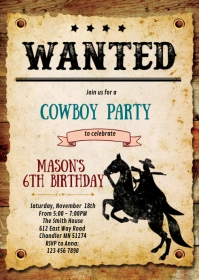 Cowboy birthday party invitation A6 template