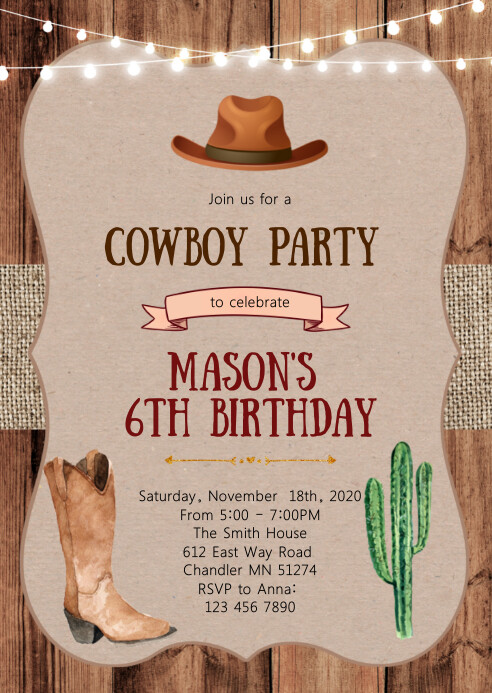 Cowboy Cowgirl Birthday Party Invitation Template Postermywall