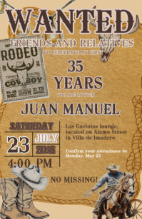 Cowboy invitation wanted rodeo celebration Brithday party temple flayer editablet poster desing temp Tabloid template