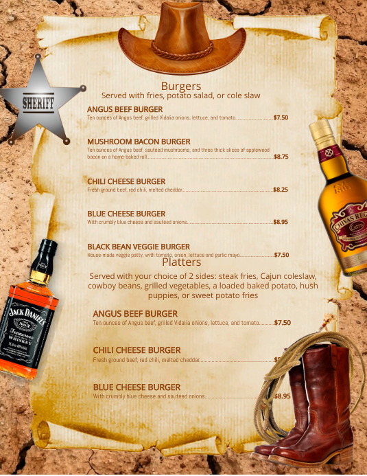 Copy of Cowboy Menu | PosterMyWall