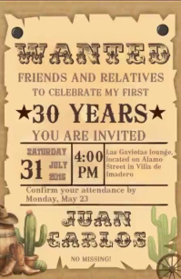 Orange Western Birthday Invitation Tabloid Template