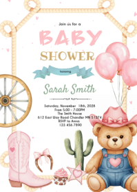 Cowgirl bear shower invitation A6 template