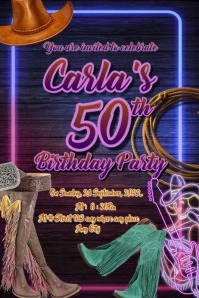 Cowgirl Birthday Party Invitation Card Plakat template