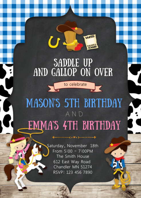 Cowgirl Cowboy Birthday Party Invitation Template Postermywall Cowgirl Cowboy Birthday Party Invitation Template Postermywall