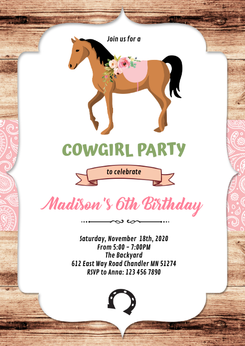 Modele Invitation Anniversaire Cheval Cowgirl Postermywall Modele Invitation Anniversaire Cheval Cowgirl Postermywall