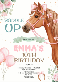 Cowgirl horse party invitation A6 template