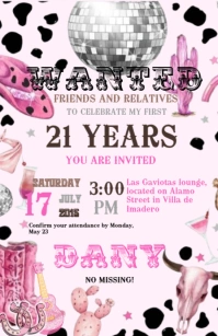 Cowgirl invitation | Wanted celebration happy Brithday party temple flayer Tabloid template