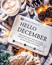 Cozy Hello December Greeting Template – Winter Holiday Social Media Post Design Instagram Portrait