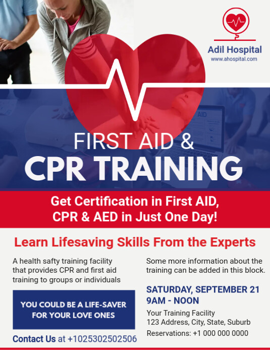 CPR & First Aid Training Center Flyer Template | PosterMyWall