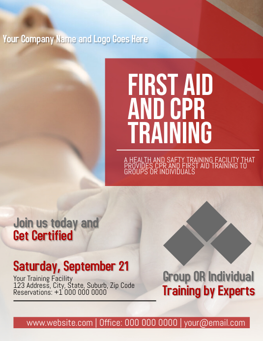 CPR and First Aid Training Flyer Template Рекламная листовка (US Letter)