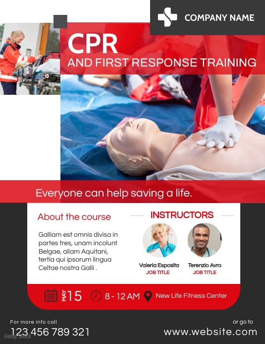 cpr and first response training flyer Løbeseddel (US Letter) template