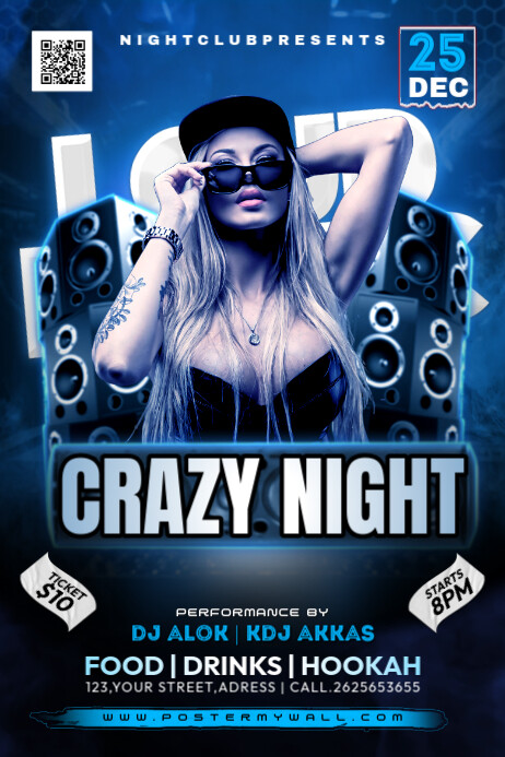 Crazy night party Poster template