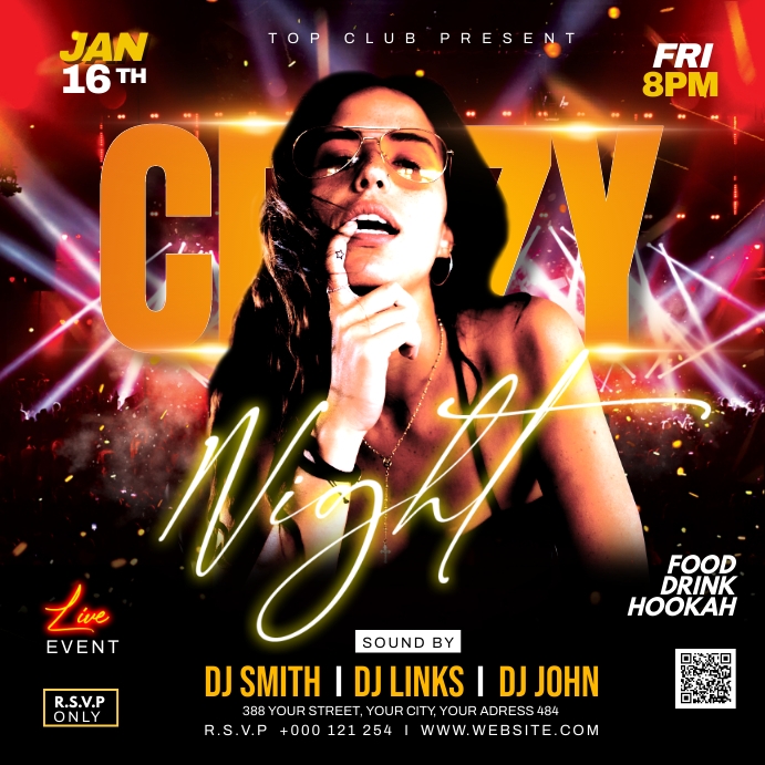 Crazy Night Party Flyer Instagram Plasing template